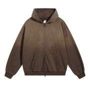 Brown washed zip-up streetwear hoodie