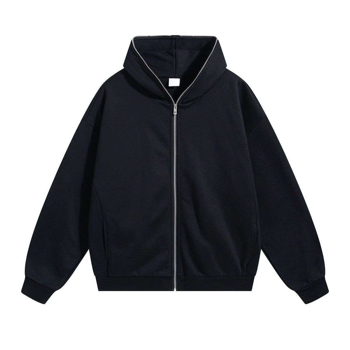 Black plain zip hoodie