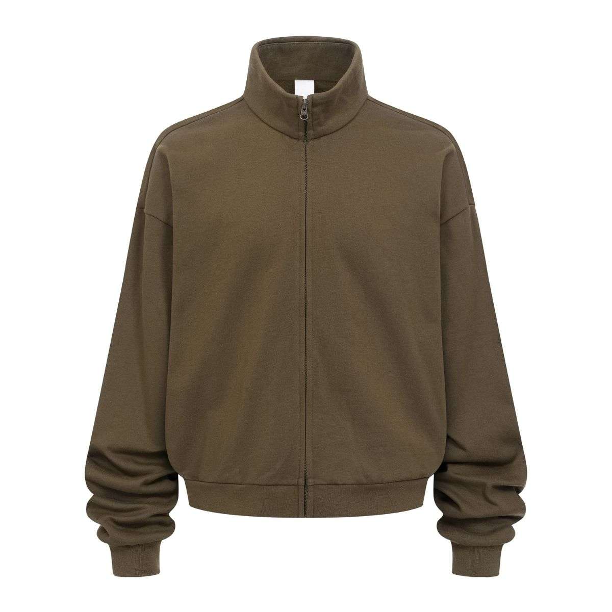 Brown grey zip-up mock neck jacket