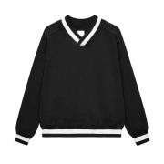 Black V-neck boxy college sweatshirt