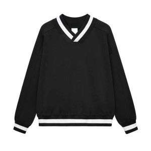 Black V-neck boxy college sweatshirt