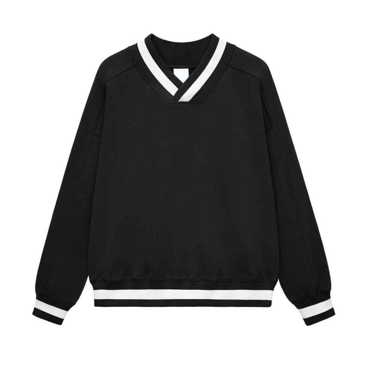 Black V-neck boxy college sweatshirt