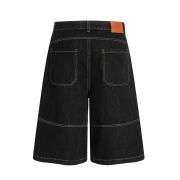 Wash Raw Denim Loose Wide-Leg Cargo-Inspired Casual Shorts