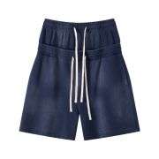 Vintage Washed Double Waistband High-Waisted Loose Casual Shorts