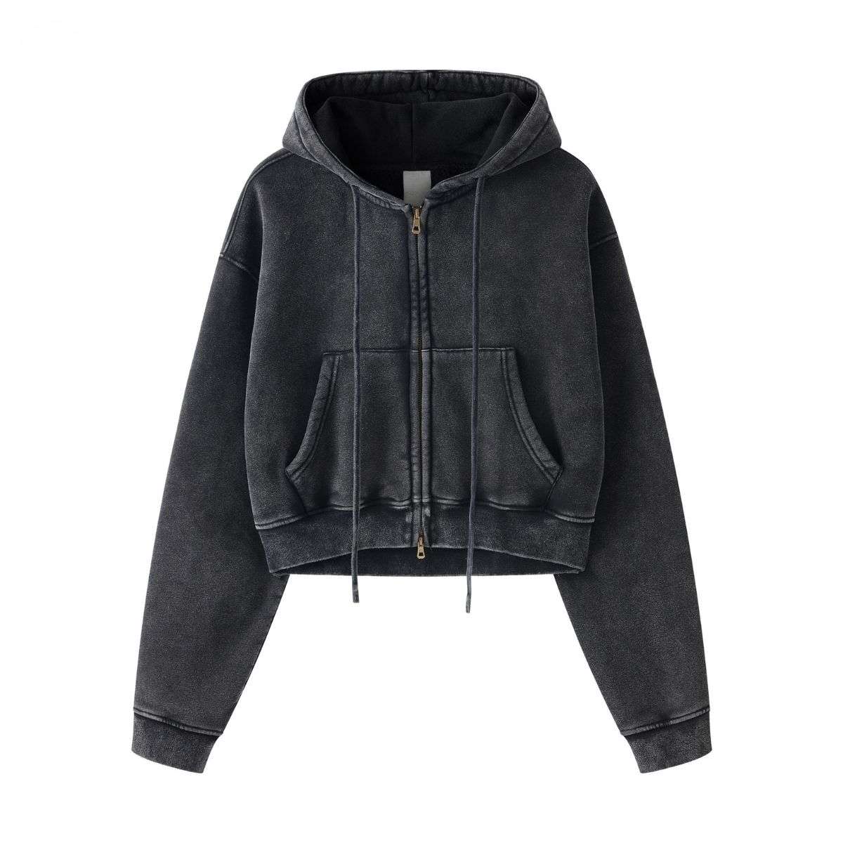 Vintage washed cropped zip hoodie for women with boxy fit