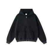 Vintage washed distressed zip-up hoodie with oversized fit