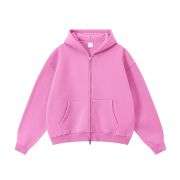 Pink boxy fit double zip hoodie