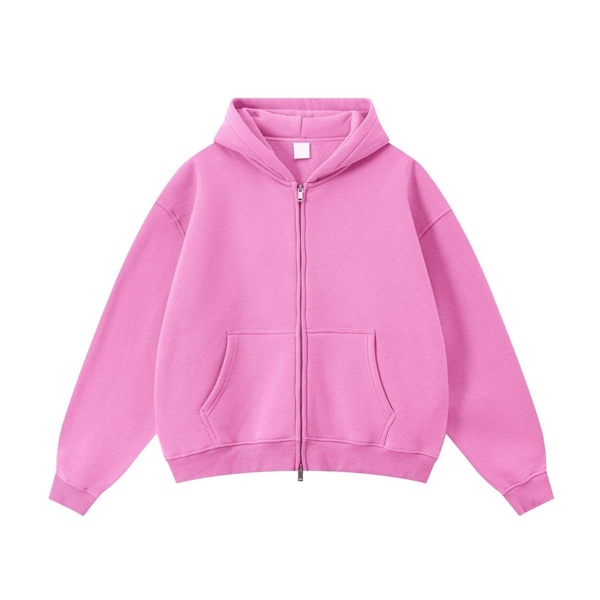Pink boxy fit double zip hoodie
