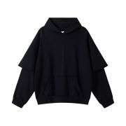 Black vintage washed layered hoodie
