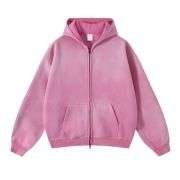 Pink faded streetwear double zip hoodie