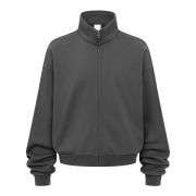 Dark grey mock neck zip-up sweatshirt jacket