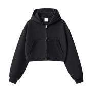 Black sporty cropped zip hoodie