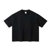 Boxy Fit Contrast Knit Collar Heavyweight Cotton Short Sleeve Tee