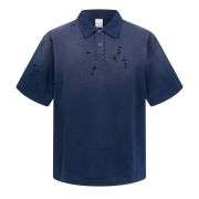 Retro Distressed Cotton Vintage Wash Polo T-Shirt