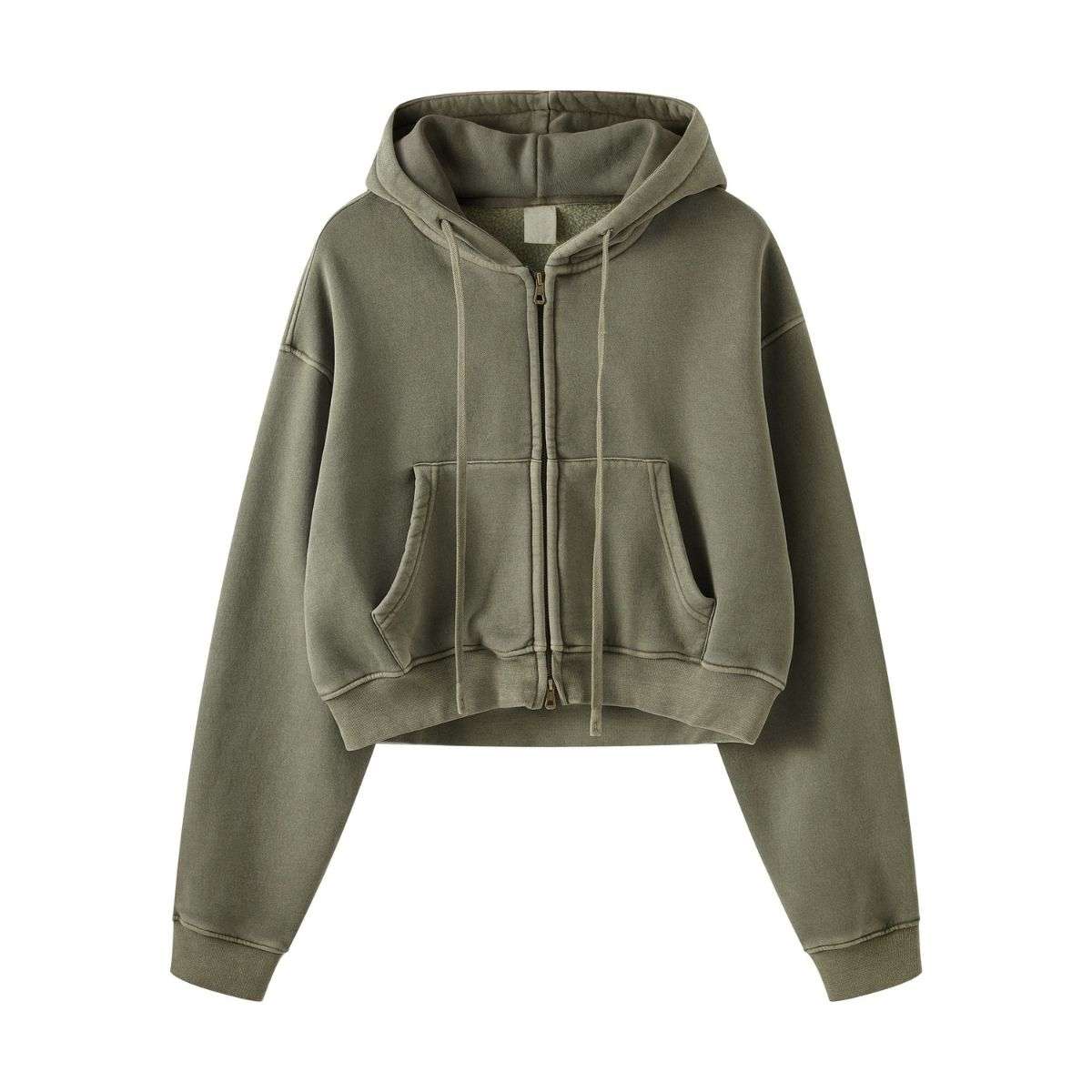 Vintage washed cropped zip hoodie for women with boxy fit