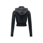 Vintage washed slim fit hoodie for women with sporty style