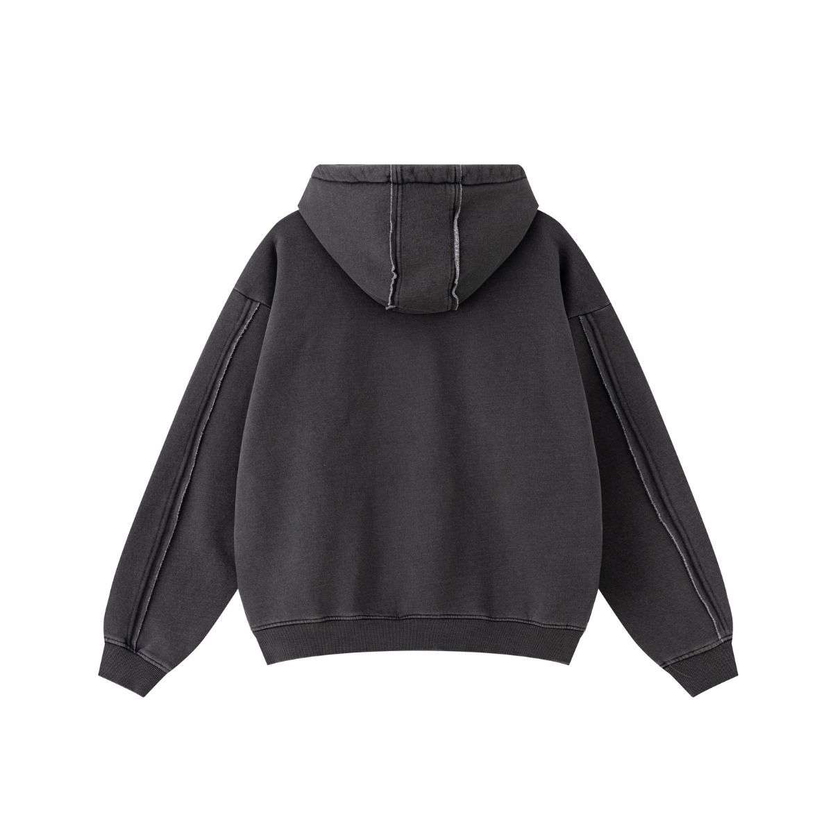 Vintage washed distressed zip-up hoodie with oversized fit