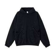 Washed black studded patchwork hoodie