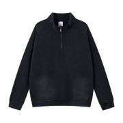 Washed black half zip mock neck sweatshirt