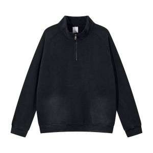 Washed black half zip mock neck sweatshirt