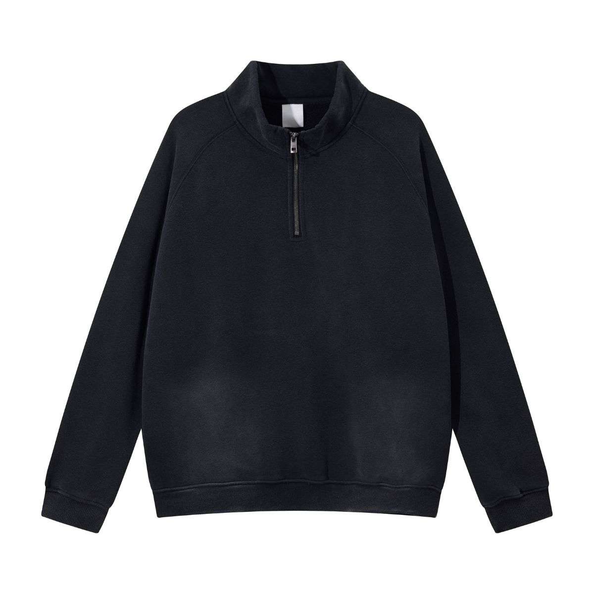 Washed black half zip mock neck sweatshirt