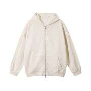Cream raw edge zip hoodie