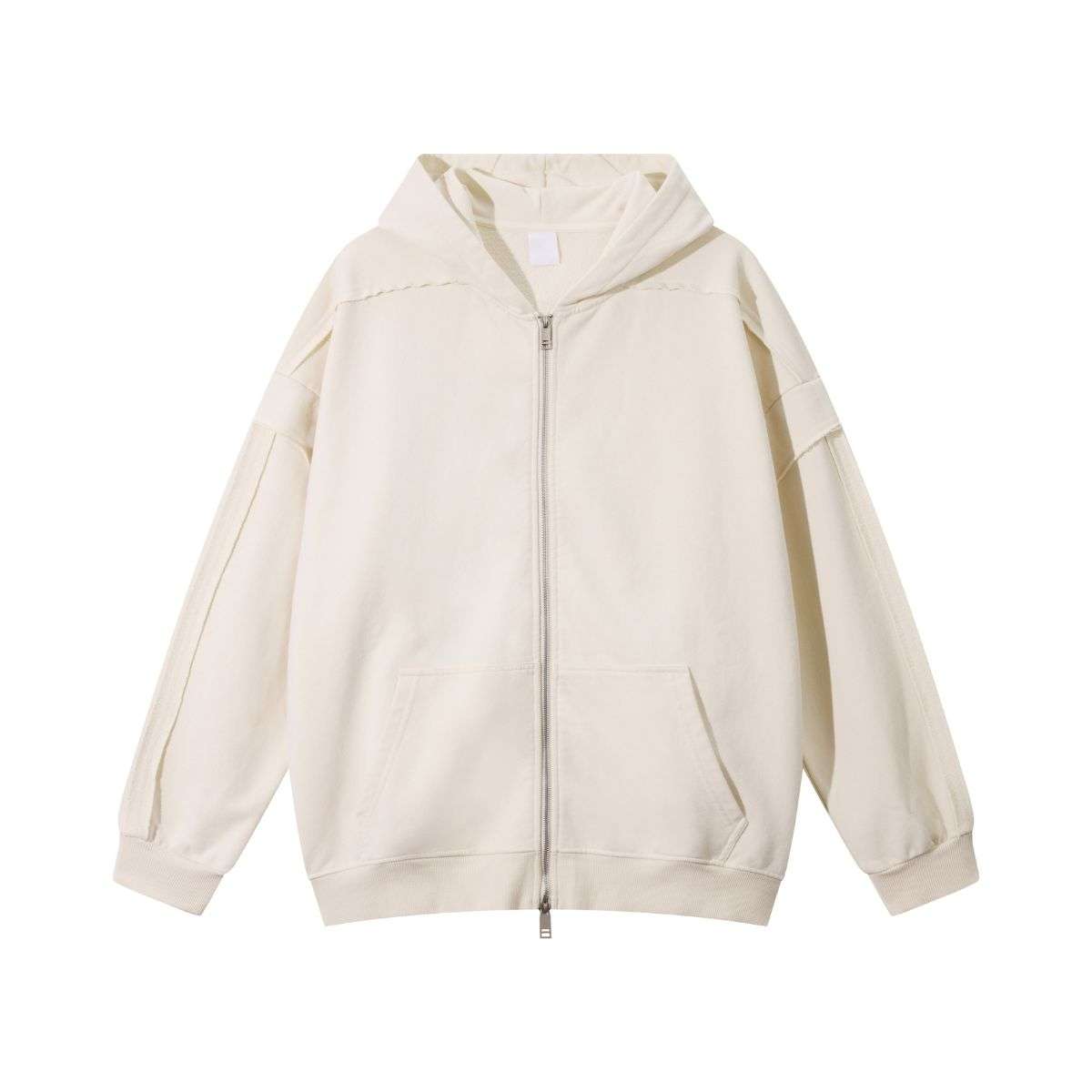 Cream raw edge zip hoodie