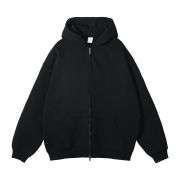 Black double zip fleece hoodie