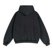 Dark grey washed distressed double zip hoodie