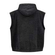 Vintage washed distressed zip hoodie vest with sleeveless design