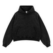 Black snow washed distressed fleece hoodie