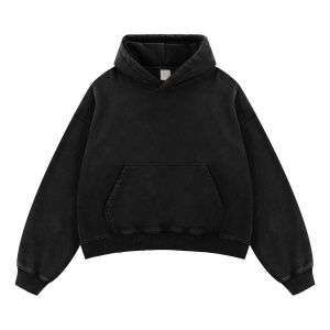 Black snow washed distressed fleece hoodie
