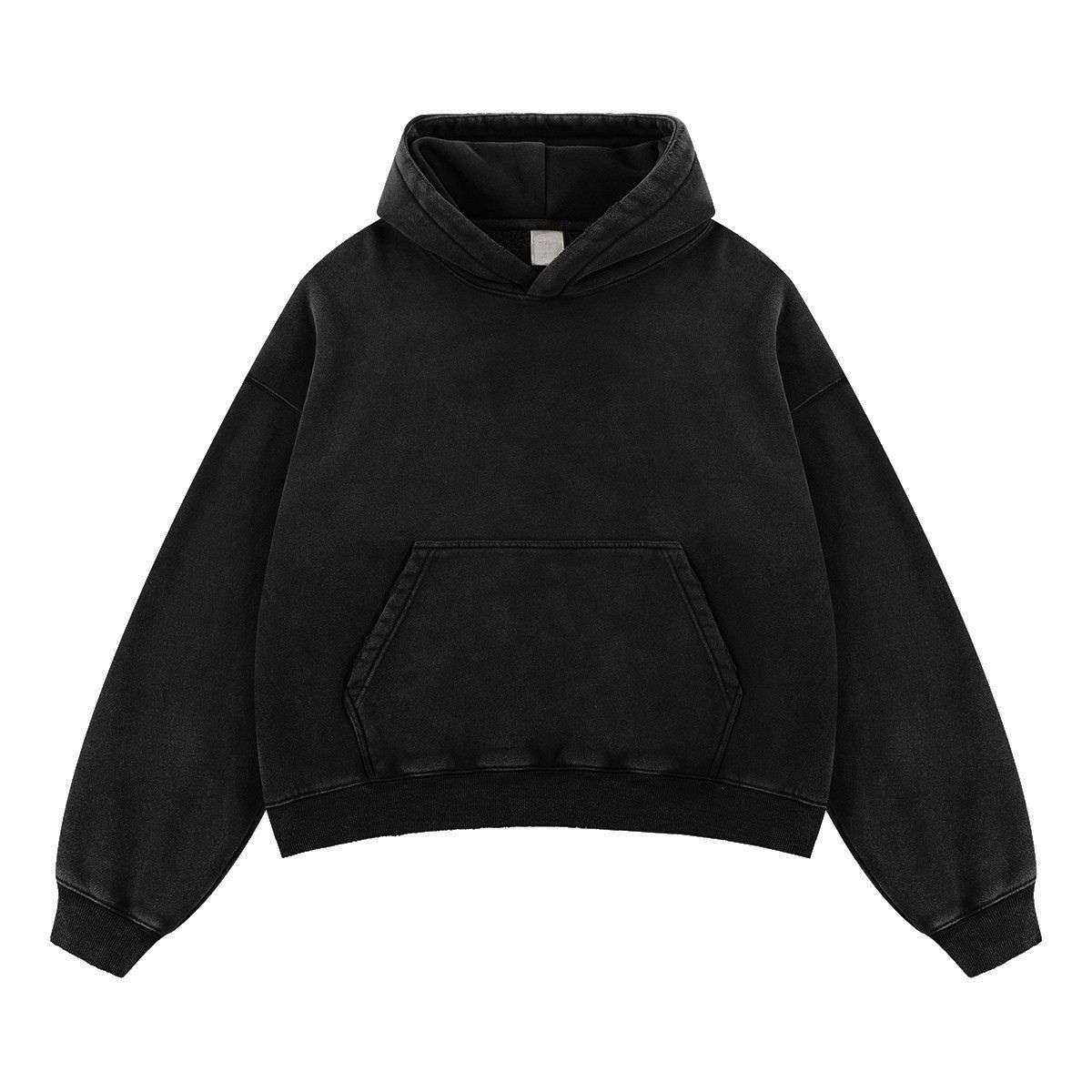 Black snow washed distressed fleece hoodie