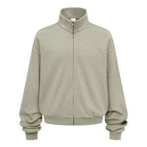 Brown grey zip-up mock neck jacket