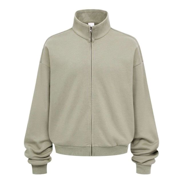 Brown grey zip-up mock neck jacket