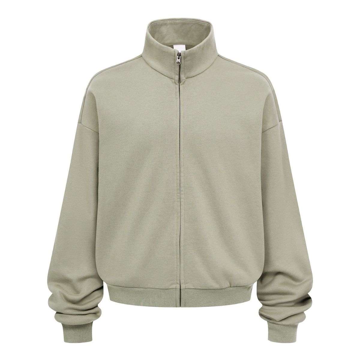 Brown grey zip-up mock neck jacket