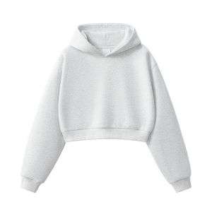 White heather sporty cropped hoodie