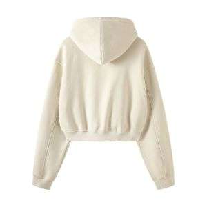 Vintage washed cropped zip hoodie for women with boxy fit