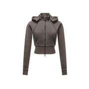 Vintage washed slim fit hoodie for women with sporty style