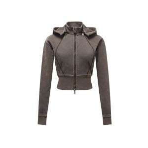 Vintage washed slim fit hoodie for women with sporty style