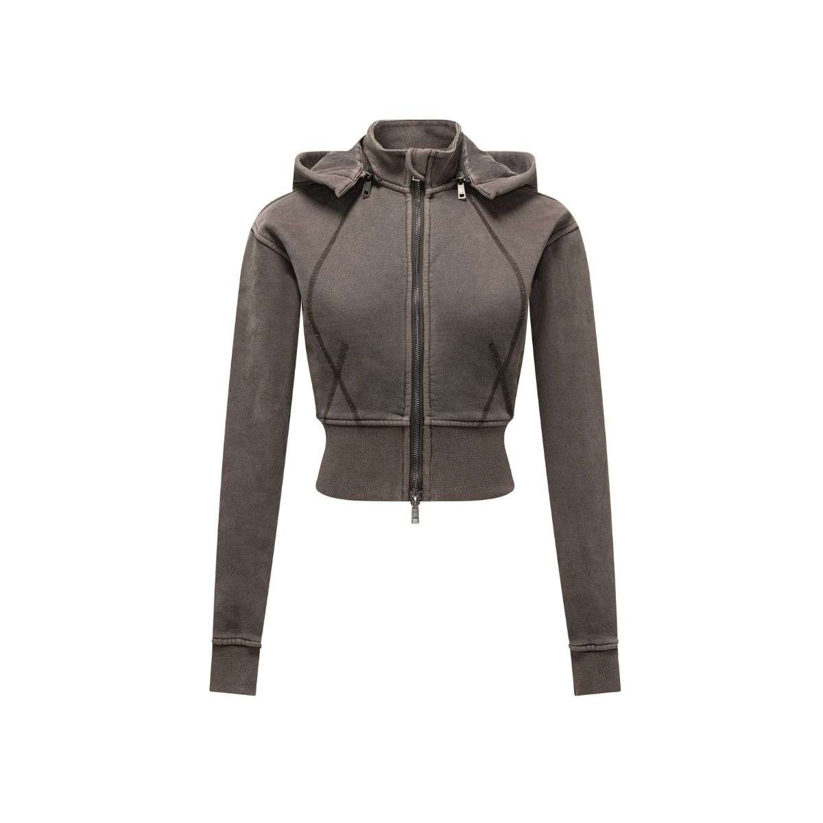 Vintage washed slim fit hoodie for women with sporty style