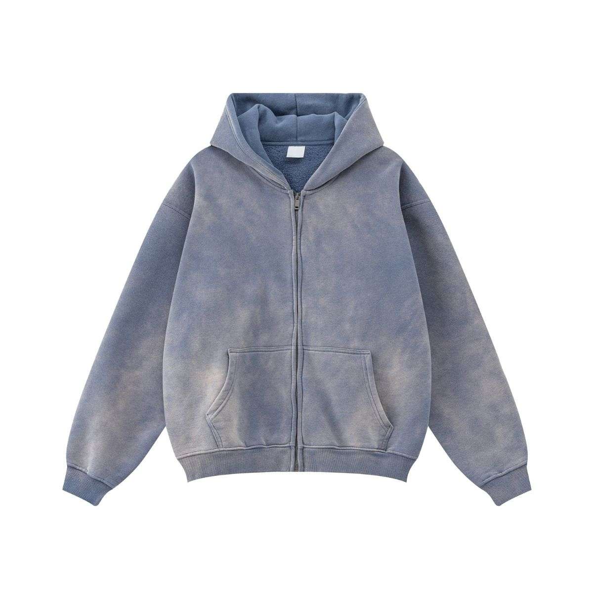 Vintage washed fleece zip-up hoodie with oversized fit