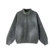 Vintage washed half-zip mock neck sweatshirt with oversized fit