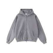 Vintage washed distressed zip-up hoodie with oversized fit