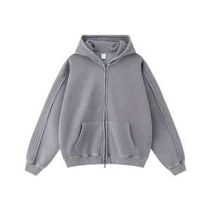 Vintage washed distressed zip-up hoodie with oversized fit