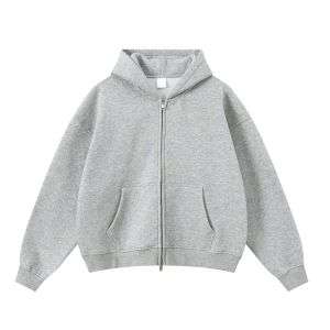 Light grey boxy fit double zip hoodie