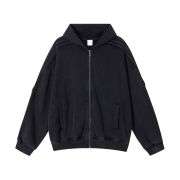 Black snow washed raw edge hoodie
