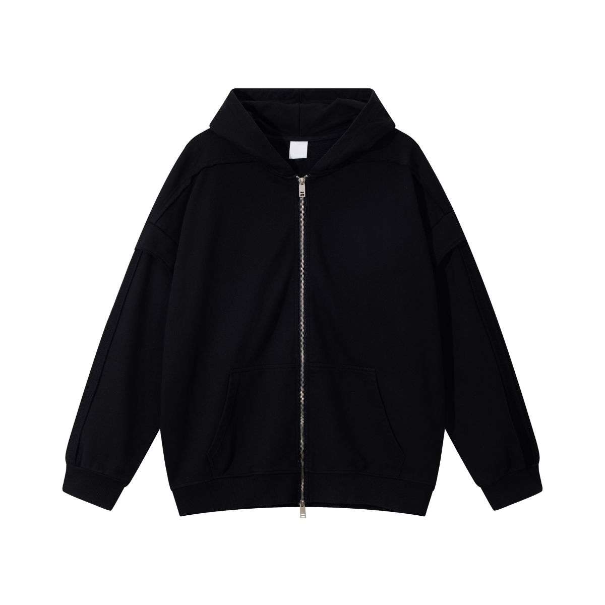 Black layered double zip hoodie