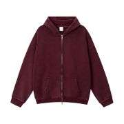 Burgundy washed fleece zip hoodie