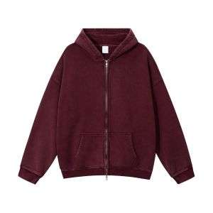 Burgundy washed fleece zip hoodie